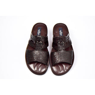 Corrente C0071 5829 Men's Shoes Burgundy Crocodile Print / Patent Leather Sandals (CRT1268)-AmbrogioShoes