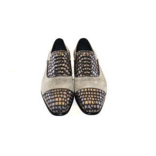 Corrente C012-5796 Men's Shoes Gray Crocodile & Texture Print / Suede / Calf-Skin Leather Loafers (CRT1228)-AmbrogioShoes