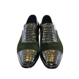Corrente C013-5796 Men's Shoes Green Crocodile & Texture Print / Suede / Calf-Skin Leather Loafers (CRT1227)-AmbrogioShoes