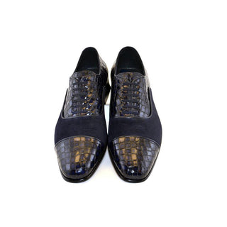 Corrente C014-5796 Men's Shoes Navy Crocodile & Texture Print / Suede / Calf-Skin Leather Loafers (CRT1226)-AmbrogioShoes