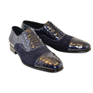Corrente C014-5796 Men's Shoes Navy Crocodile & Texture Print / Suede / Calf-Skin Leather Loafers (CRT1226)-AmbrogioShoes