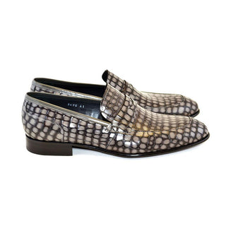 Corrente C017-3470 Men's Shoes Gray Crocodile Print / Calf-Skin Leather Penny Loafers (CRT1221)-AmbrogioShoes
