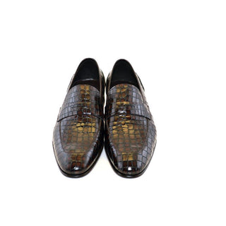 Corrente C018-3470 Men's Shoes Tobacco Crocodile Print / Calf-Skin Leather Penny Loafers (CRT1220)-AmbrogioShoes