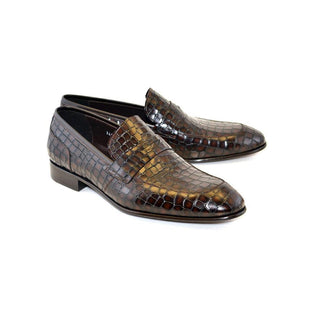 Corrente C018-3470 Men's Shoes Tobacco Crocodile Print / Calf-Skin Leather Penny Loafers (CRT1220)-AmbrogioShoes