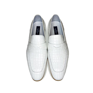 Corrente C019-3470 Men's Shoes White Crocodile Print / Calf-Skin Leather Penny Loafers (CRT1219)-AmbrogioShoes