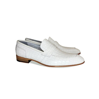 Corrente C019-3470 Men's Shoes White Crocodile Print / Calf-Skin Leather Penny Loafers (CRT1219)-AmbrogioShoes