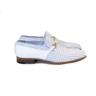 Corrente C0221 5776 Men's Shoes Two Tone White Woven Calf-Skin Leather Horsebit Loafers (CRT1263)-AmbrogioShoes