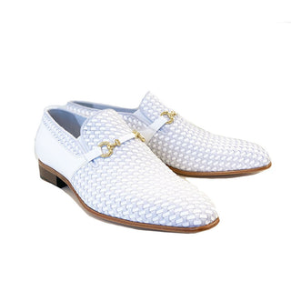 Corrente C0221 5776 Men's Shoes Two Tone White Woven Calf-Skin Leather Horsebit Loafers (CRT1263)-AmbrogioShoes