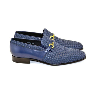 Corrente C024-5776 Men's Shoes Navy Woven / Suede / Calf-Skin Leather Horsebit Loafers (CRT1214)-AmbrogioShoes