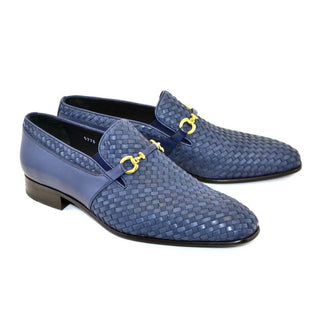 Corrente C024-5776 Men's Shoes Navy Woven / Suede / Calf-Skin Leather Horsebit Loafers (CRT1214)-AmbrogioShoes