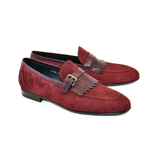 Corrente C027-4728S Men's Shoes Burgundy Suede Leather Kilttie Buckle Loafers (CRT1210)-AmbrogioShoes