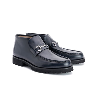 Corrente C0301 5786 Men's Shoes Dark Navy Calf-Skin Leather Horsebit Ankle Boots (CRT1259)-AmbrogioShoes
