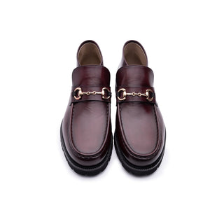 Corrente C0302 5786 Men's Shoes Burgundy Calf-Skin Leather Horsebit Ankle Boots (CRT1260)-AmbrogioShoes