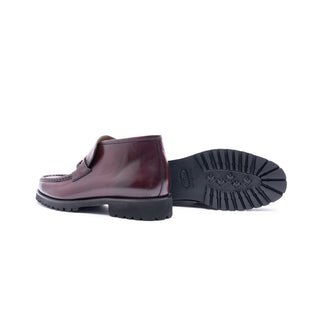 Corrente C0302 5786 Men's Shoes Burgundy Calf-Skin Leather Horsebit Ankle Boots (CRT1260)-AmbrogioShoes