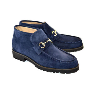 Corrente C032-5786S Men's Shoes Navy Suede Leather Horsebit Ankle Boots (CRT1205)-AmbrogioShoes
