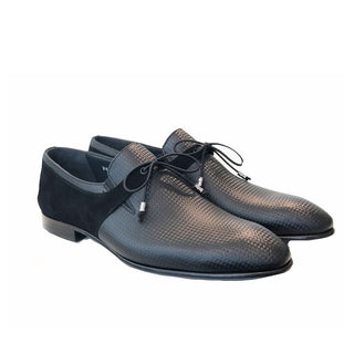 Corrente C185-2672 Men's Shoes Black Texture Print / Suede / Calf-Skin Leather Horsebit Loafers (CRT1248)-AmbrogioShoes