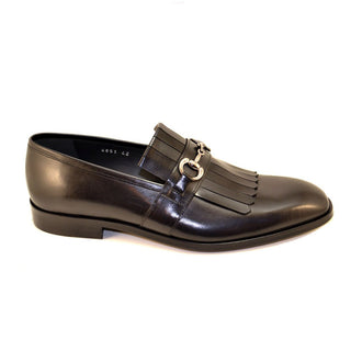 Corrente Men's Shoes Black Calf-Skin Leather Horsebit Loafers 4651(CRT1137)-AmbrogioShoes