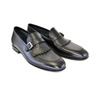 Corrente Men's Shoes Black Calf-Skin Leather Monk-Strap Loafers 4728 (CRT1089)-AmbrogioShoes