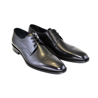 Corrente Men's Shoes Black Calf-Skin Leather Wingtip Oxfords 4766 (CRT1121)-AmbrogioShoes