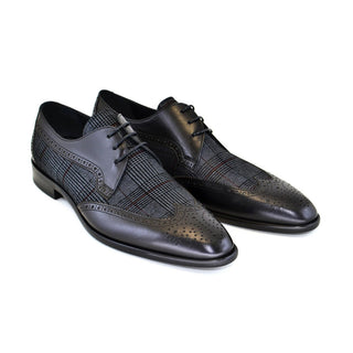 Corrente Men's Shoes Black Pattern Print Suede / Calf-Skin Leather Wingtip Oxfords 4937 (CRT1117)-AmbrogioShoes