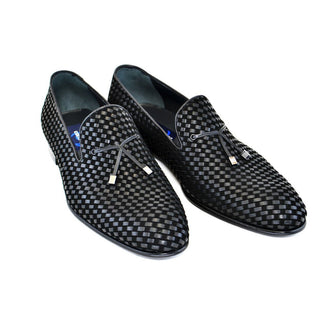 Corrente Men's Shoes Black Woven / Suede Leather Slip-On Loafers 4099 (CRT1099)-AmbrogioShoes