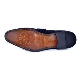 Corrente Men's Shoes Blue Crocodile Print / Suede Leather Horsebit Loafers 4581 (CRT1101)-AmbrogioShoes