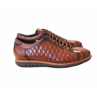 Corrente Men's Shoes Brown Texture Sewed / Calf-Skin Leather Casual Sneakers 4005 (CRT1095)-AmbrogioShoes