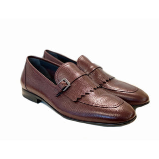 Corrente Men's Shoes Burgundy Calf-Skin Leather Monk-Strap Loafers 4728 (CRT1087)-AmbrogioShoes