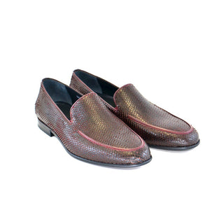 Corrente Men's Shoes Burgundy Python Print / Calf-Skin Leather Slip-On Loafers 4629 (CRT1064)-AmbrogioShoes