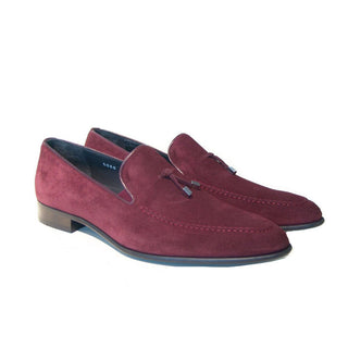 Corrente Men's Shoes Burgundy Suede Leather Tassel Loafers 5060 (CRT1132)-AmbrogioShoes