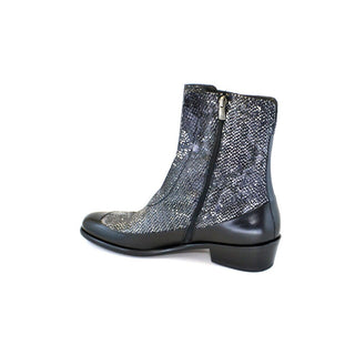 Corrente Men's Shoes Gray Python Print / Calf-Skin Leather Boots 3272 (CRT1079)-AmbrogioShoes