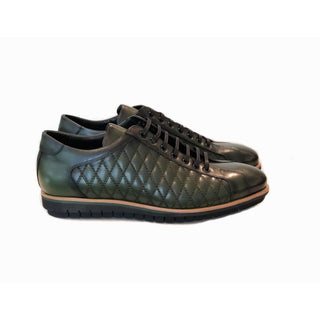Corrente Men's Shoes Green Texture Sewed / Calf-Skin Leather Casual Sneakers 4005 (CRT1096)-AmbrogioShoes