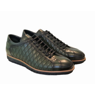 Corrente Men's Shoes Green Texture Sewed / Calf-Skin Leather Casual Sneakers 4005 (CRT1096)-AmbrogioShoes