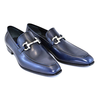 Corrente Men's Shoes Navy Calf-Skin Leather Horsebit Loafers 4581 (CRT1106)-AmbrogioShoes
