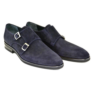 Corrente Men's Shoes Navy Lizard Print / Suede Leather Double Monk-Strap Loafers 5235HS (CRT1083)-AmbrogioShoes