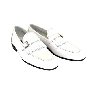 Corrente Men's Shoes White Calf-Skin Leather Monk-Strap Loafers 4728 (CRT1075)-AmbrogioShoes