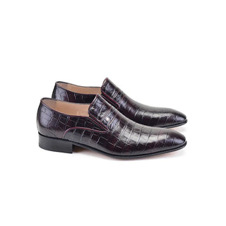 Corrente P000592 6924C Men's Shoes Burgundy Croco Print Leather High Vamp Loafers (CRT1407)-AmbrogioShoes