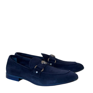 Corrente P000664 5229 Men's Shoes Navy Suede Leather with Medusa Ornament Slip On Loafers (CRT1428)-AmbrogioShoes