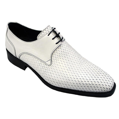 Duca 1550 Italian Men's Shoes White Calf-Skin Leather Derby Oxfords (D4013)-AmbrogioShoes