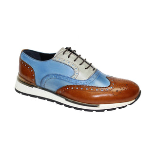 Duca Barletta Men's Shoes Cognac/Light Blue/Bone Calf-Skin Leather Oxfords Sneakers (D1011)-AmbrogioShoes