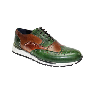 Duca Barletta Men's Shoes Green/Brandy Calf-Skin Leather Oxfords Sneakers (D1013)-AmbrogioShoes