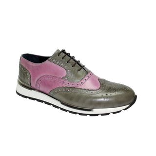 Duca Barletta Men's Shoes Grey/Pink Calf-Skin Leather Oxfords Sneakers (D1012)-AmbrogioShoes