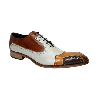 Duca Brescia Men's Shoes Dark Brown/Cognac/Beige Calf-Skin Leather Oxfords (D1016)-AmbrogioShoes
