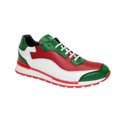 Duca Cento Men's Shoes Green/Red/White Calf-Skin Leather Sneakers (D1017)-AmbrogioShoes