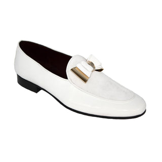 Duca Scala Men's Shoes White/Gold Patent Leather/Velvet Formal Loafers (D1072)-AmbrogioShoes