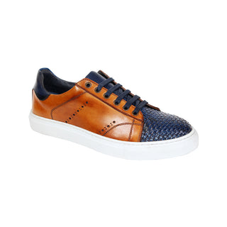 Duca Sorrento Men's Shoes Navy/Cognac Calf Sneakers (D1107)-AmbrogioShoes
