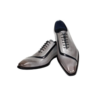 Duca Torre Men's Shoes Light Grey/Black Calf-Skin Leather Oxfords (D1116)-AmbrogioShoes