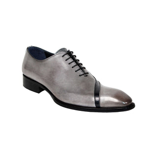 Duca Torre Men's Shoes Light Grey/Black Calf-Skin Leather Oxfords (D1116)-AmbrogioShoes