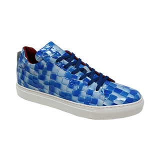 Emilio Franco EF99 Men's Shoes Blue Combination Patent Leather Multi Croco Print Sneakers (EFC1005)-AmbrogioShoes