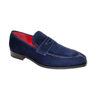Emilio Franco Oliviero Men's Shoes Navy Suede Leather Loafers (EF1094)-AmbrogioShoes